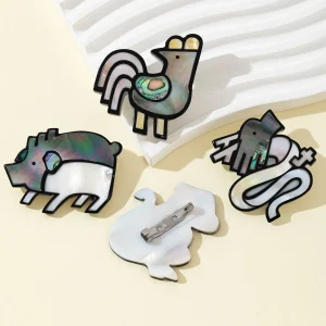 Shell Animal Brooch Chinese Zodiac